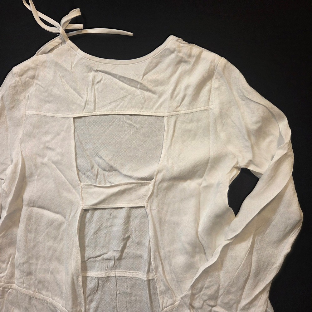 Sandro Paris Womens White Textured Open Back Tie Detail Long Sleeve Top Size 1 - Picture 9 of 11